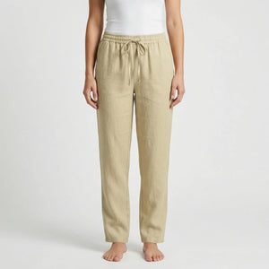 Brezara - High-Waist Drawstring Relaxed Pants Khaki