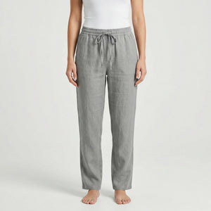 Brezara - High-Waist Drawstring Relaxed Pants Gray