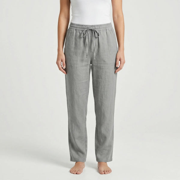 Brezara - High-Waist Drawstring Relaxed Pants Gray