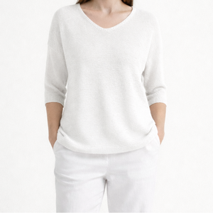 Brezlyn - Loose Fit V-Neck Women's Top White