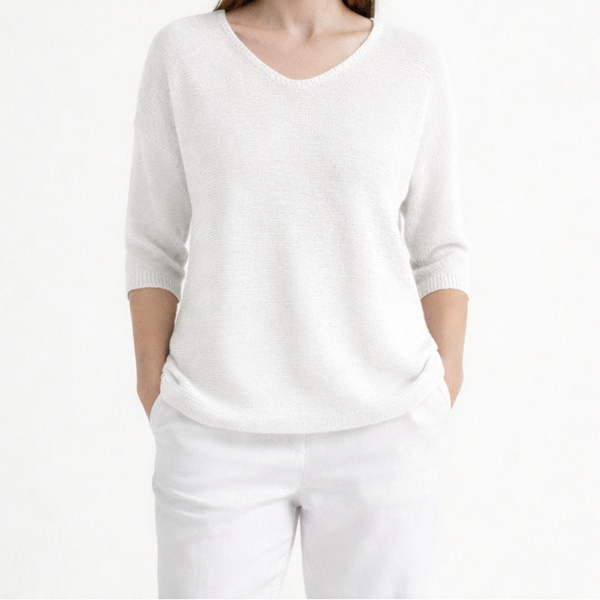 Brezlyn - Loose Fit V-Neck Women's Top White