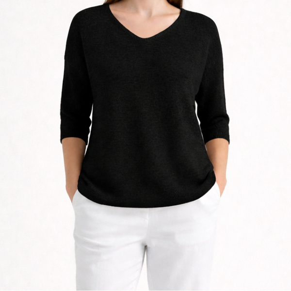 Brezlyn - Loose Fit V-Neck Women's Top Black
