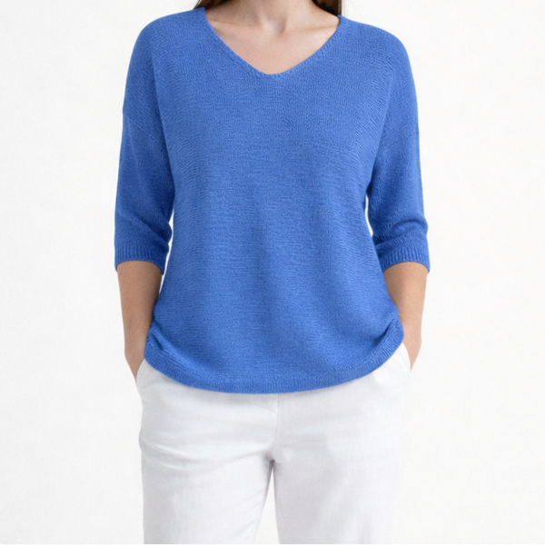 Brezlyn - Loose Fit V-Neck Women's Top Blue