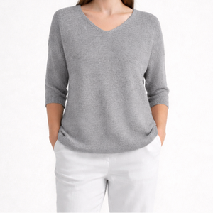 Brezlyn - Loose Fit V-Neck Women's Top Gray