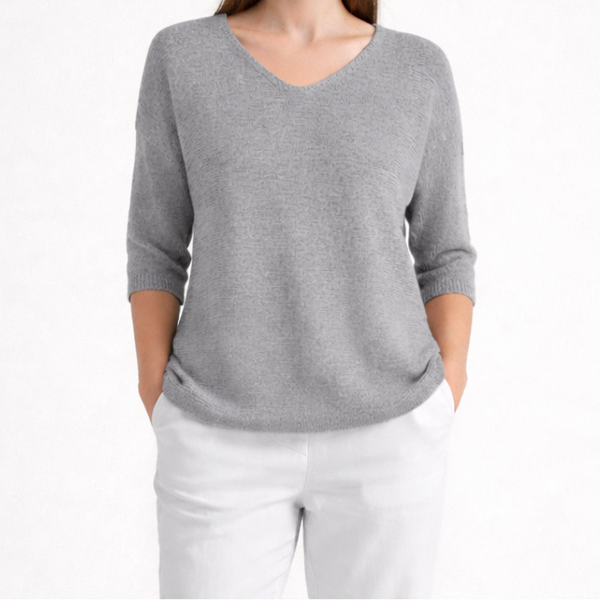 Brezlyn - Loose Fit V-Neck Women's Top Gray