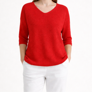 Brezlyn - Loose Fit V-Neck Women's Top Red