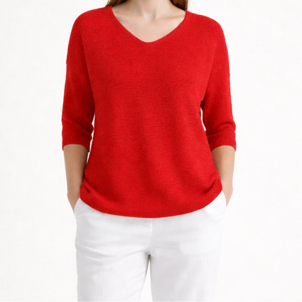 Brezlyn - Loose Fit V-Neck Women's Top Red