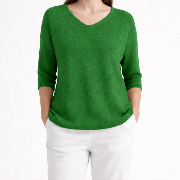 Brezlyn - Loose Fit V-Neck Women's Top Green