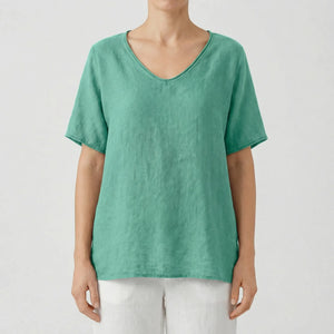 Brezzia - Loose Fit V-Neck Women's Blouse Green