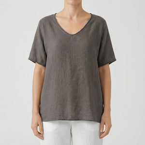 Brezzia - Loose Fit V-Neck Women's Blouse Dark Gray