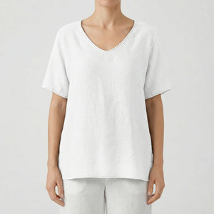 Brezzia - Loose Fit V-Neck Women's Blouse White