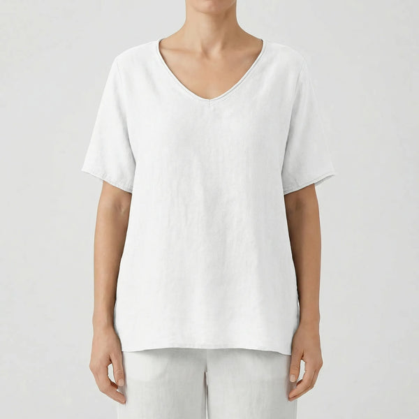 Brezzia - Loose Fit V-Neck Women's Blouse White