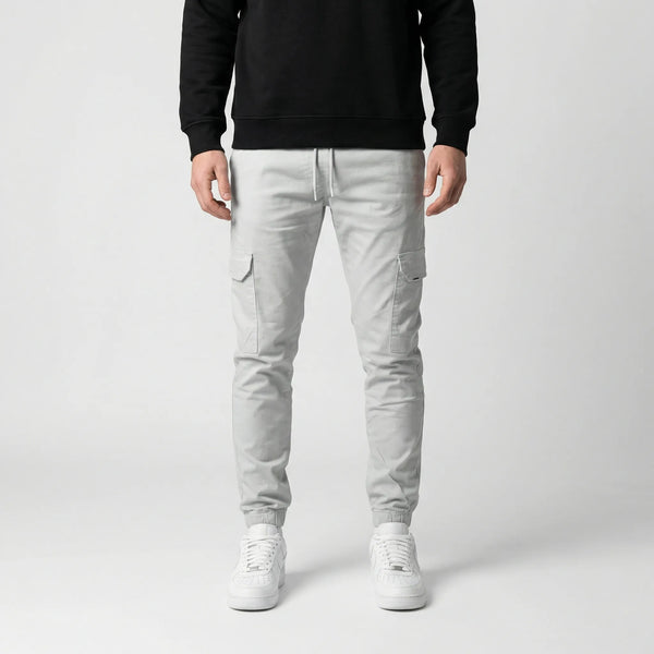 Cargova - Slim Tapered Cargo Jogger Pants Light Gray
