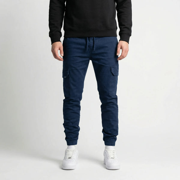 Cargova - Slim Tapered Cargo Jogger Pants Navy Blue