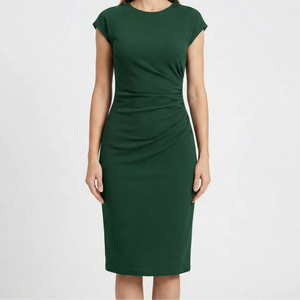 Clarvelle - Fitted Ruched Waist Midi Dress Dark Green