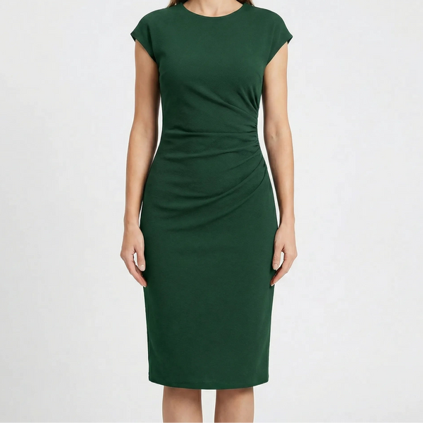 Clarvelle - Fitted Ruched Waist Midi Dress Dark Green