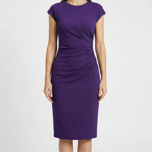 Clarvelle - Fitted Ruched Waist Midi Dress Violet Blue
