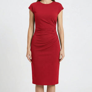 Clarvelle - Fitted Ruched Waist Midi Dress Red