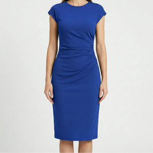 Clarvelle - Fitted Ruched Waist Midi Dress Blue