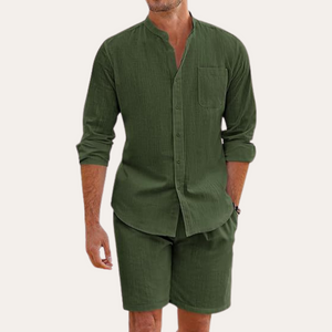 Mateo - Long-Sleeve Mandarin Collar Shirt And Shorts Set