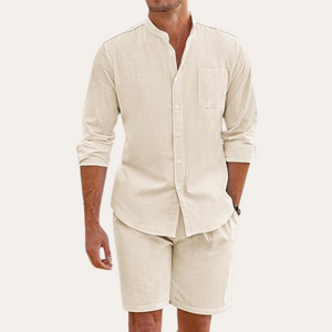 Mateo - Long-Sleeve Mandarin Collar Shirt And Shorts Set