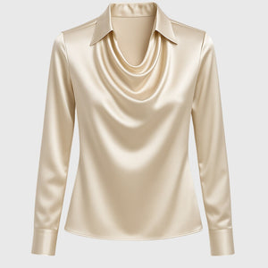 Drapora - Long Sleeve Draped Collar Blouse
