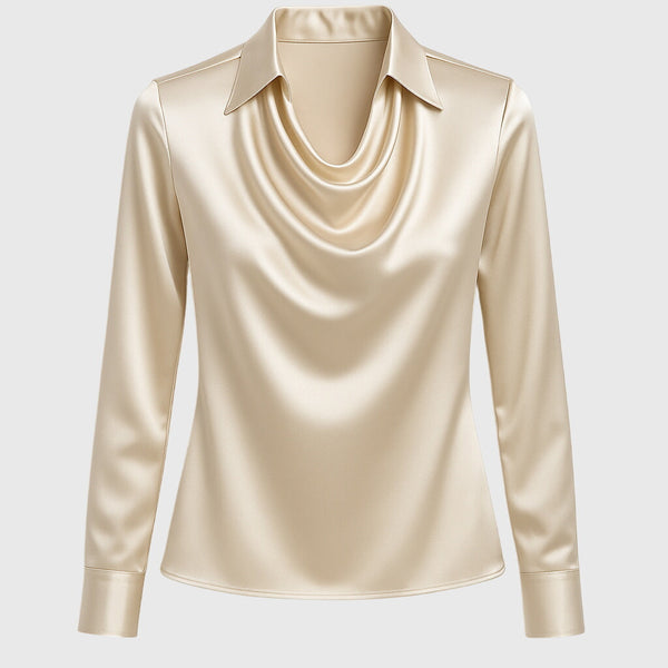 Drapora - Long Sleeve Draped Collar Blouse