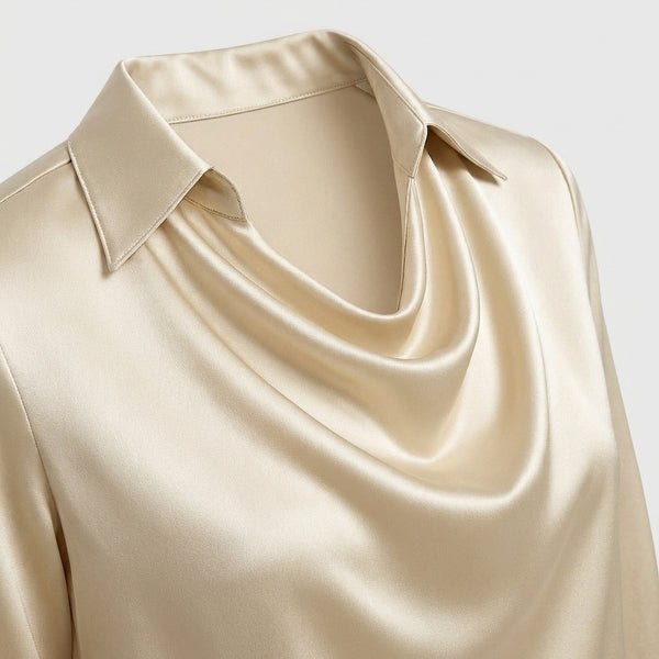 Drapora - Long Sleeve Draped Collar Blouse