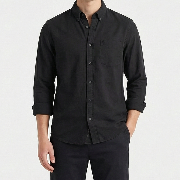 Driftlow - Long Sleeve Button-Down Men's Shirt Black
