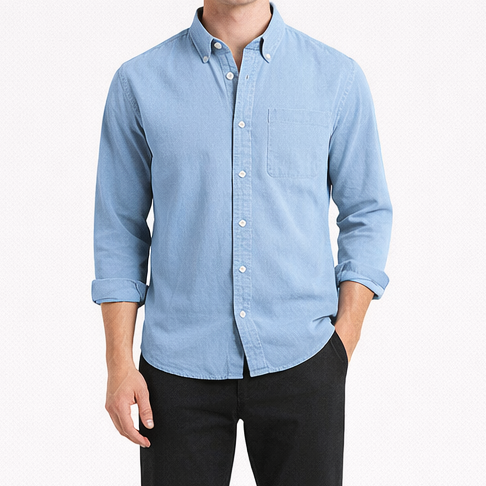 Driftlow - Long Sleeve Button-Down Men's Shirt Light Blue