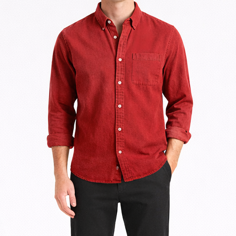 Driftlow - Long Sleeve Button-Down Men's Shirt Red