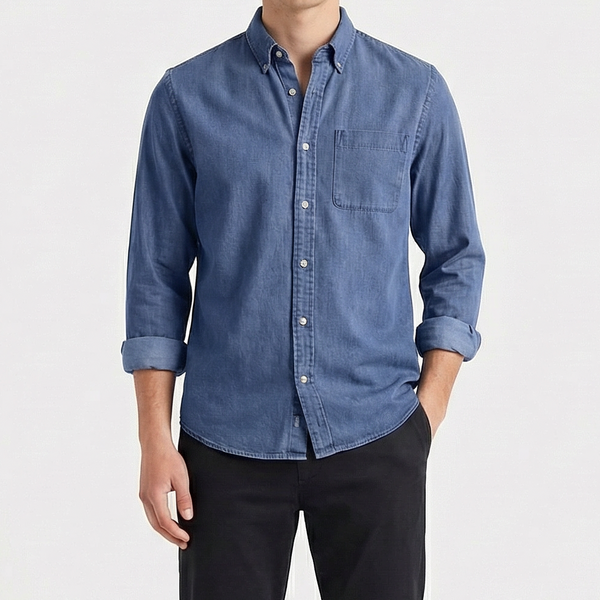 Driftlow - Long Sleeve Button-Down Men's Shirt Blue
