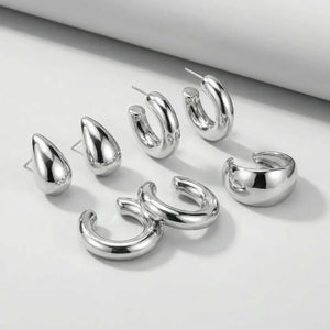 Dropelle - Chunky Hoop And Waterdrop Earring Set