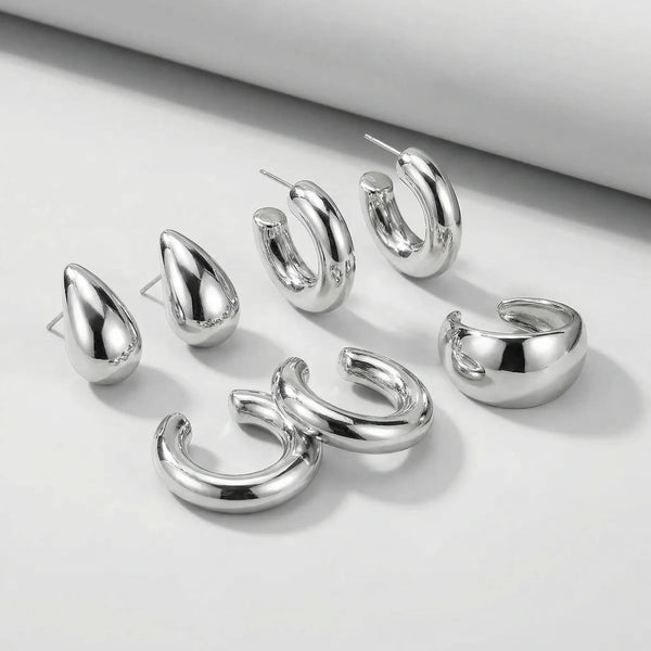 Dropelle - Chunky Hoop And Waterdrop Earring Set