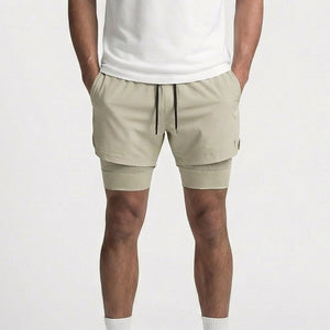 Flexrun - 2-In-1 Men's Athletic Shorts Khaki