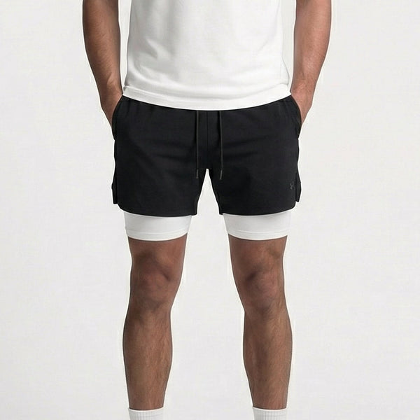 Flexrun - 2-In-1 Men's Athletic Shorts Black - White Lining