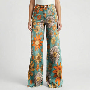 Florava - Wide-Leg Floral Print Baggy Pants Blossom