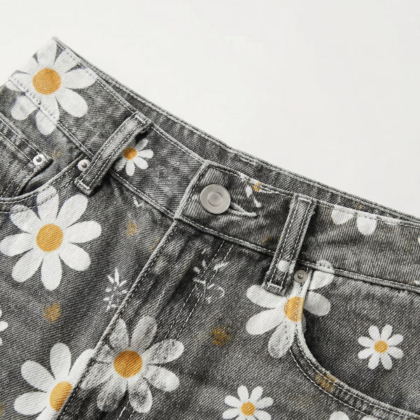 Florava - Wide-Leg Floral Print Baggy Pants