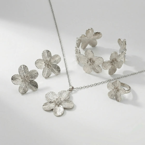 Florenza - 5-Piece Floral Motif Jewelry Set Silver