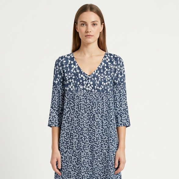 Florielle - Floral Print Midi Dress With Ruffle Hem Blue