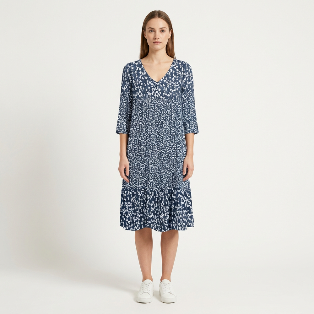 Florielle - Floral Print Midi Dress With Ruffle Hem Blue