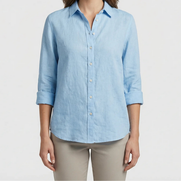 Flyrella - Button-Down Bird Print Blouse Blue
