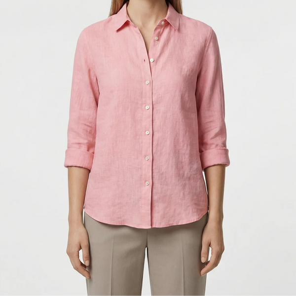 Flyrella - Button-Down Bird Print Blouse Pink