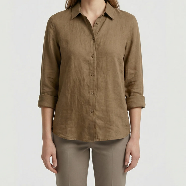 Flyrella - Button-Down Bird Print Blouse Brown
