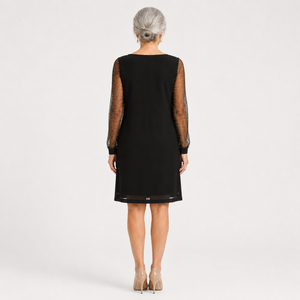 Glimmette - Deep V-Neck Sheer-Sleeve Mini Dress