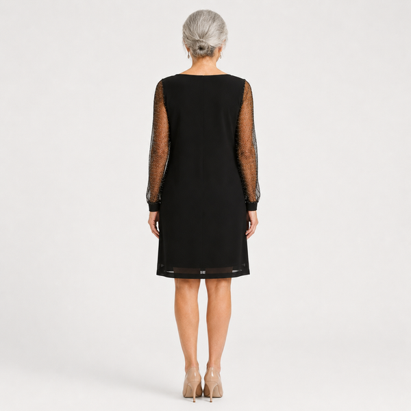 Glimmette - Deep V-Neck Sheer-Sleeve Mini Dress