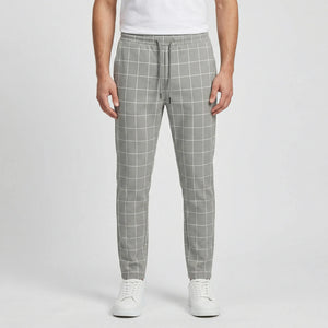 Griddex - Plaid Print Jogger Pants For Men Gray