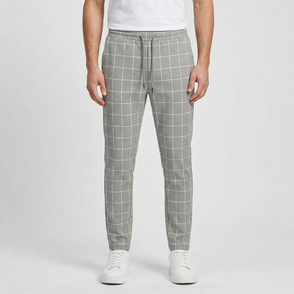 Griddex - Plaid Print Jogger Pants For Men Gray
