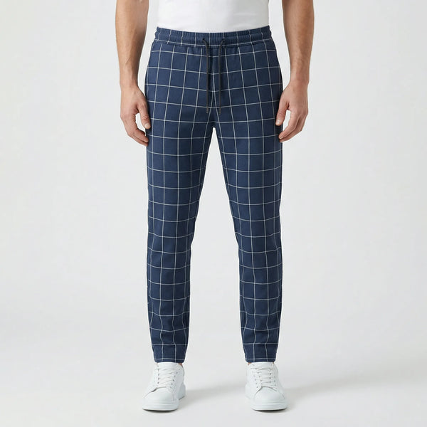 Griddex - Plaid Print Jogger Pants For Men Blue
