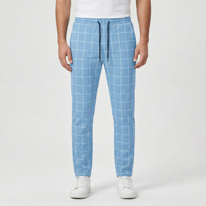 Griddex - Plaid Print Jogger Pants For Men Light Blue
